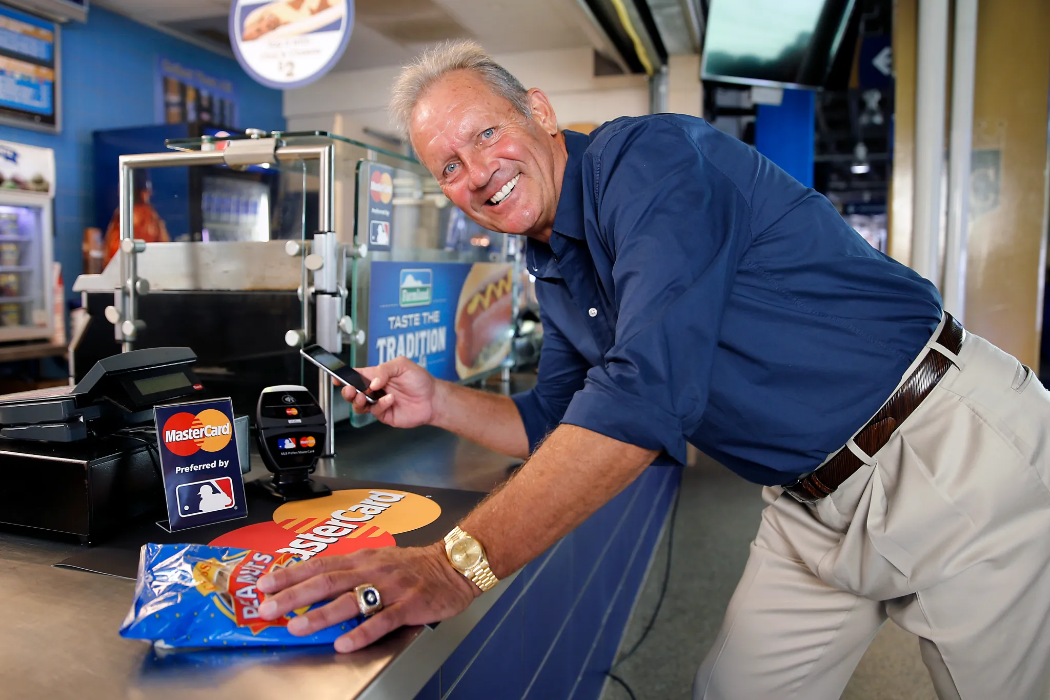 Frame from a prime-time commercial highlighting the launch, featuring George Brett